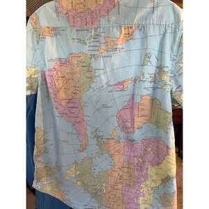 Zip Code 1992 Shirt Mens Size M Map Of The World Button Up Reverse Fabric